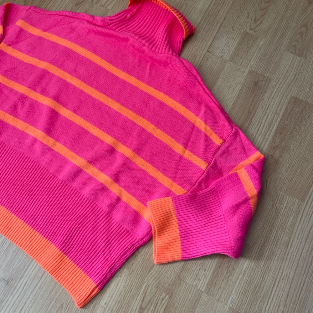 Davi & Dani Neon Pink and Orange Oversized Knit Loose Fit Sweater Size Medium - Picture 7 of 8